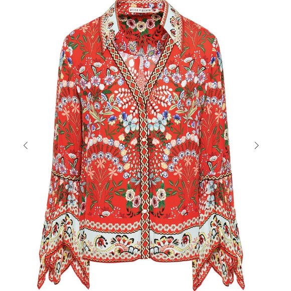 Alice + Olivia Tops - ALICE + OLIVIA Randa floral-print crepe de chine